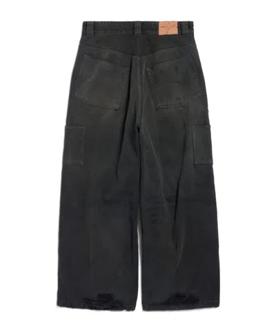 Balenciaga Baggy Ripped Off Denim Pants In Black