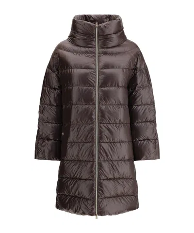 Herno Zippered Quilted Down Jacket In Brown