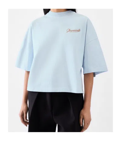 Jacquemus Le T-shirt Corto Logo-embroidered Cotton T-shirt In Blue