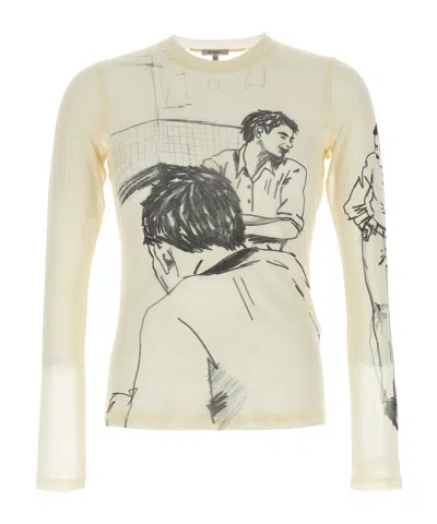 Jw Anderson Sheer Crew Neck Illustrated Long Sleeve T-shirt In Neutral