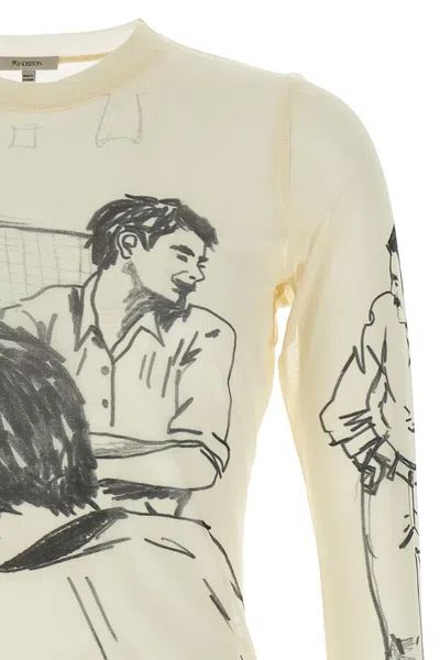 Jw Anderson Sheer Crew Neck Illustrated Long Sleeve T-shirt In Neutral