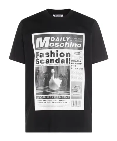 Moschino Printed Organic Cotton Jersey T-shirt In Black