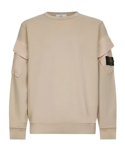 Stone Island Men Beige Cotton Crewneck Sweatshirt In Neutral