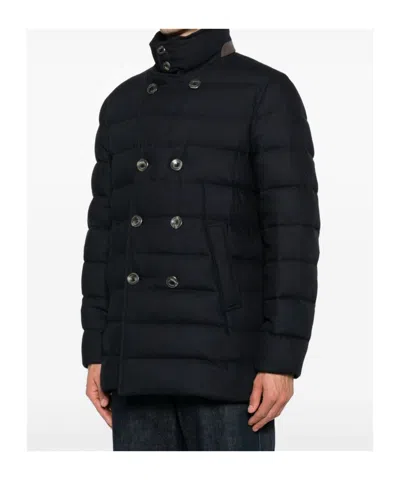 Herno Double-breasted Puffer Jacket With Quilted Texture In Black