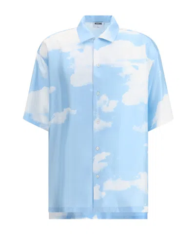 Moschino Silk Twill Shirt Archive Clouds In Blue