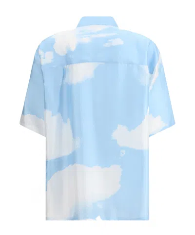 Moschino Silk Twill Shirt Archive Clouds In Blue
