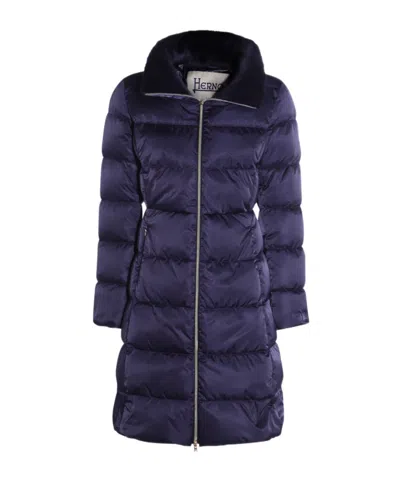 Herno Padded Long Quilted High Collar Jackets In Blue