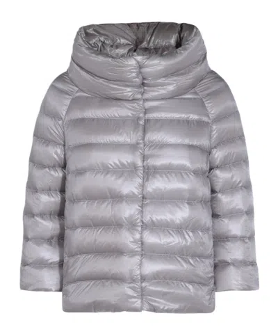 Herno High Collar Quilted Down Jacket In Gray