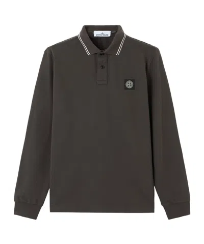 Stone Island Slim-fit Long-sleeve Polo Shirt With Stripe Details In Green