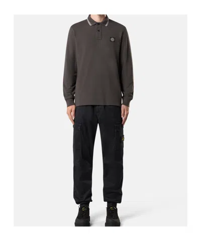 Stone Island Slim-fit Long-sleeve Polo Shirt With Stripe Details In Green