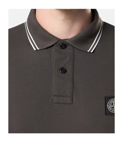 Stone Island Slim-fit Long-sleeve Polo Shirt With Stripe Details In Green