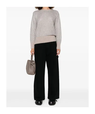 Herno Crew Neck Long Sleeve Sweater In Gray