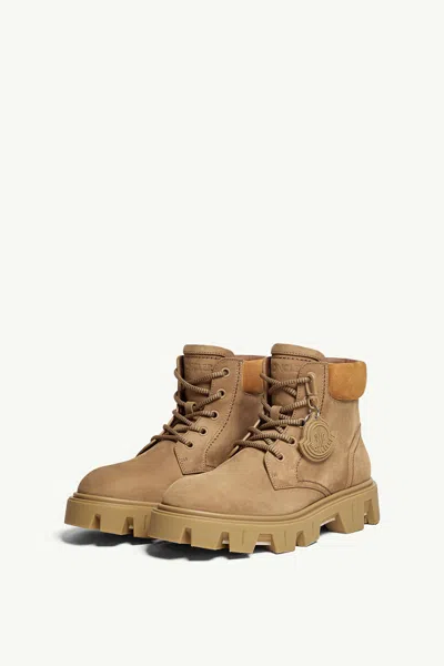 Moncler Peak City Nubuck  Suede Lace-up Boots In Orange