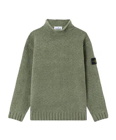 Stone Island Mock Neck Sweater With Reverse Stitch Details In Green