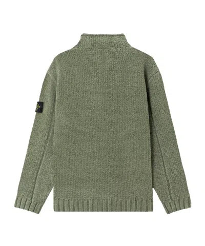 Stone Island Mock Neck Sweater With Reverse Stitch Details In Green
