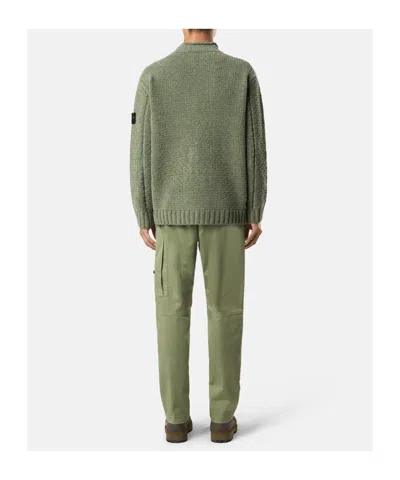 Stone Island Mock Neck Sweater With Reverse Stitch Details In Green