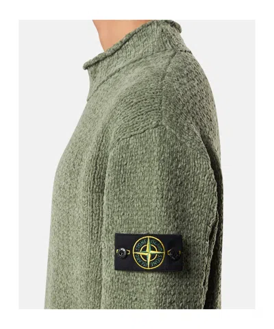 Stone Island Mock Neck Sweater With Reverse Stitch Details In Green