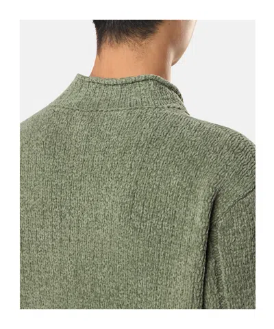 Stone Island Mock Neck Sweater With Reverse Stitch Details In Green