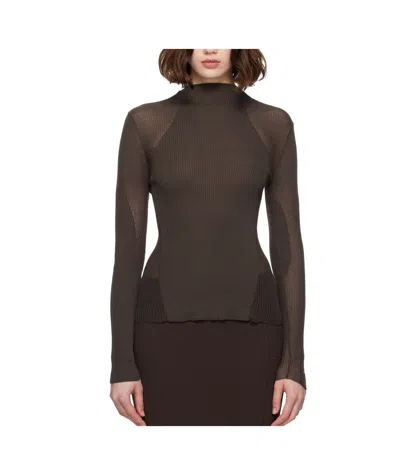 Roa Sheer Knit Sports Top In Brown