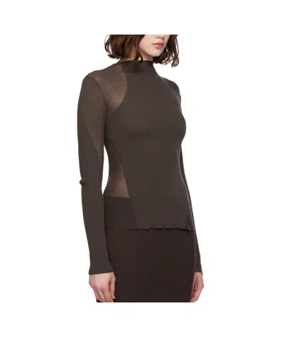 Roa Sheer Knit Sports Top In Brown