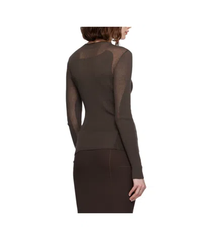 Roa Sheer Knit Sports Top In Brown