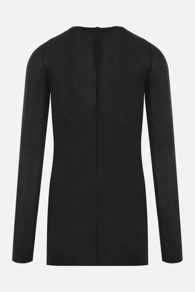 Rick Owens Black Cotton Ribbed Long Sleeves T-shirt In Black