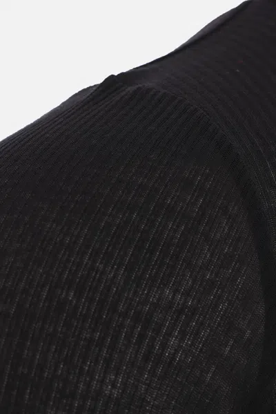 Rick Owens Black Cotton Ribbed Long Sleeves T-shirt In Black
