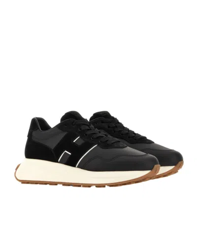 Hogan Leather-panelled Sneakers In Black