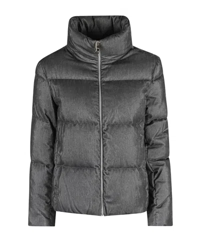 Herno Metallic-effect Quilted Jacket In Gray