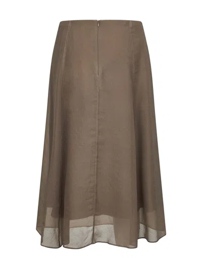Brunello Cucinelli Stitching-detail A-line Midi Skirt In Brown