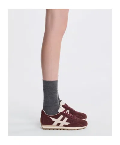Hogan Mother Stretch Denim The Rambler Zip Heel Jeans In Burgundy