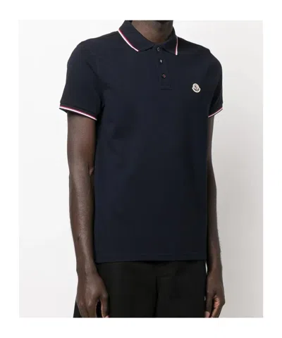 Moncler Cotton Polo Shirt With Logo In Black