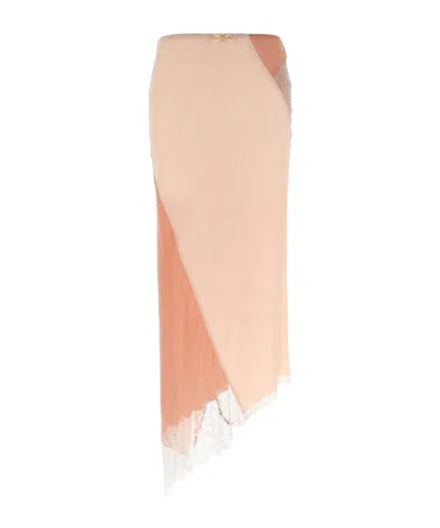 Moschino Sheer Lace Trim Asymmetric Overlay Skirt In Pink