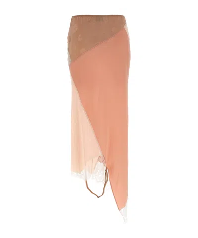 Moschino Sheer Lace Trim Asymmetric Overlay Skirt In Pink