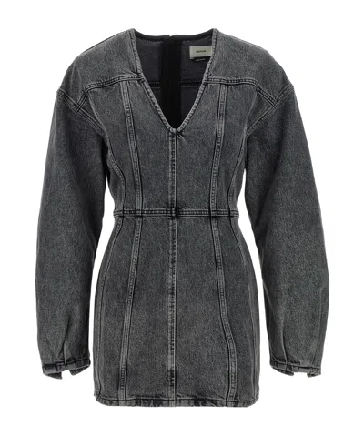 Haikure V-neckline Long Sleeves Denim Texture Visible Seams In Blue