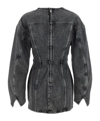 Haikure V-neckline Long Sleeves Denim Texture Visible Seams In Blue
