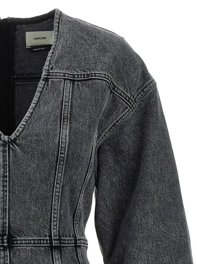 Haikure V-neckline Long Sleeves Denim Texture Visible Seams In Blue