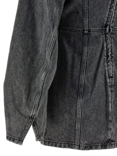 Haikure V-neckline Long Sleeves Denim Texture Visible Seams In Blue