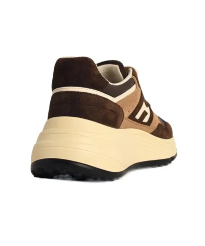 Hogan Leather Sneakers With Contrast Sole And Suede Panels In Brown