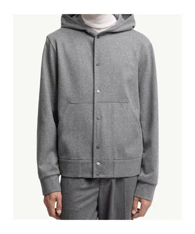 Moncler Wool Blend Zip-up Hoodie In Gray