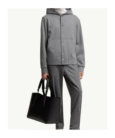 Moncler Wool Blend Zip-up Hoodie In Gray