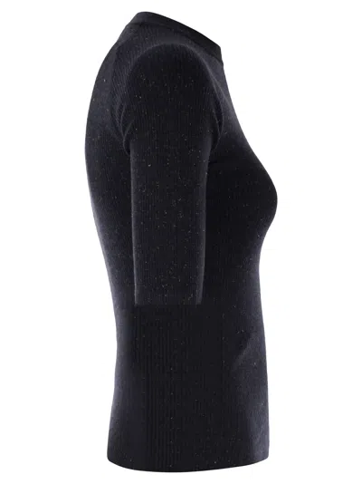 Brunello Cucinelli Sparkling Ribbed Cashmere Sweater In Black