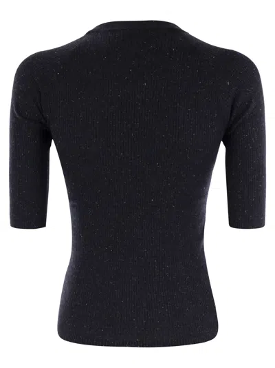 Brunello Cucinelli Sparkling Ribbed Cashmere Sweater In Black