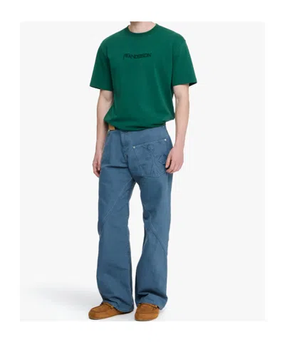 Jw Anderson Twisted Cotton Canvas Wide-leg Pants In Blue