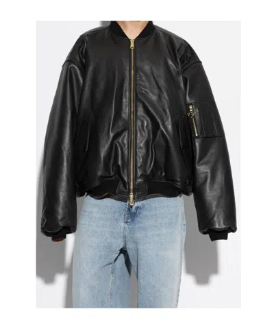 Vetements Long Sleeve Leather Jacket In Black