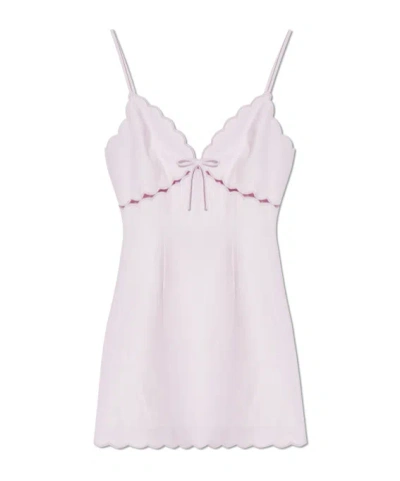Loveshackfancy Sydow Scallop-trim Tie-front Mini Dress In Purple