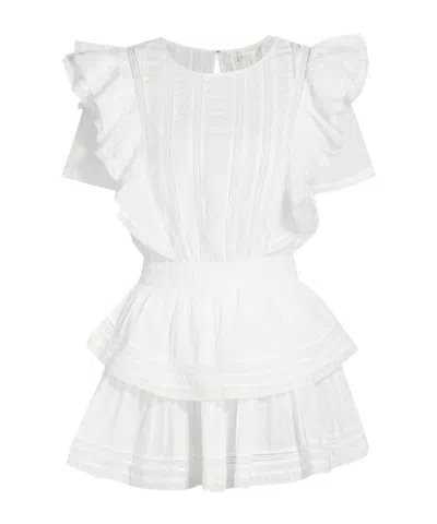 Loveshackfancy Natasha Short Sleeve Eyelet Mini Dress In White In White