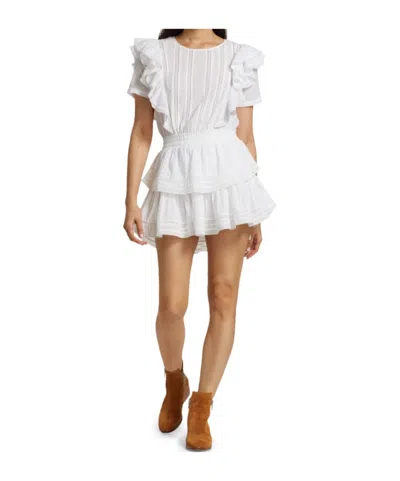 Loveshackfancy Natasha Short Sleeve Eyelet Mini Dress In White In White