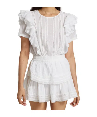 Loveshackfancy Natasha Short Sleeve Eyelet Mini Dress In White In White