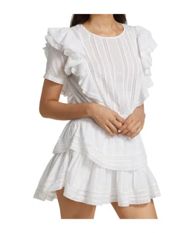 Loveshackfancy Natasha Short Sleeve Eyelet Mini Dress In White In White